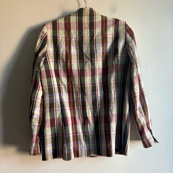 Mango Sz M Linen Blend Plaid Relaxed Double Breasted Academia Blazer - Picture 5 of 10